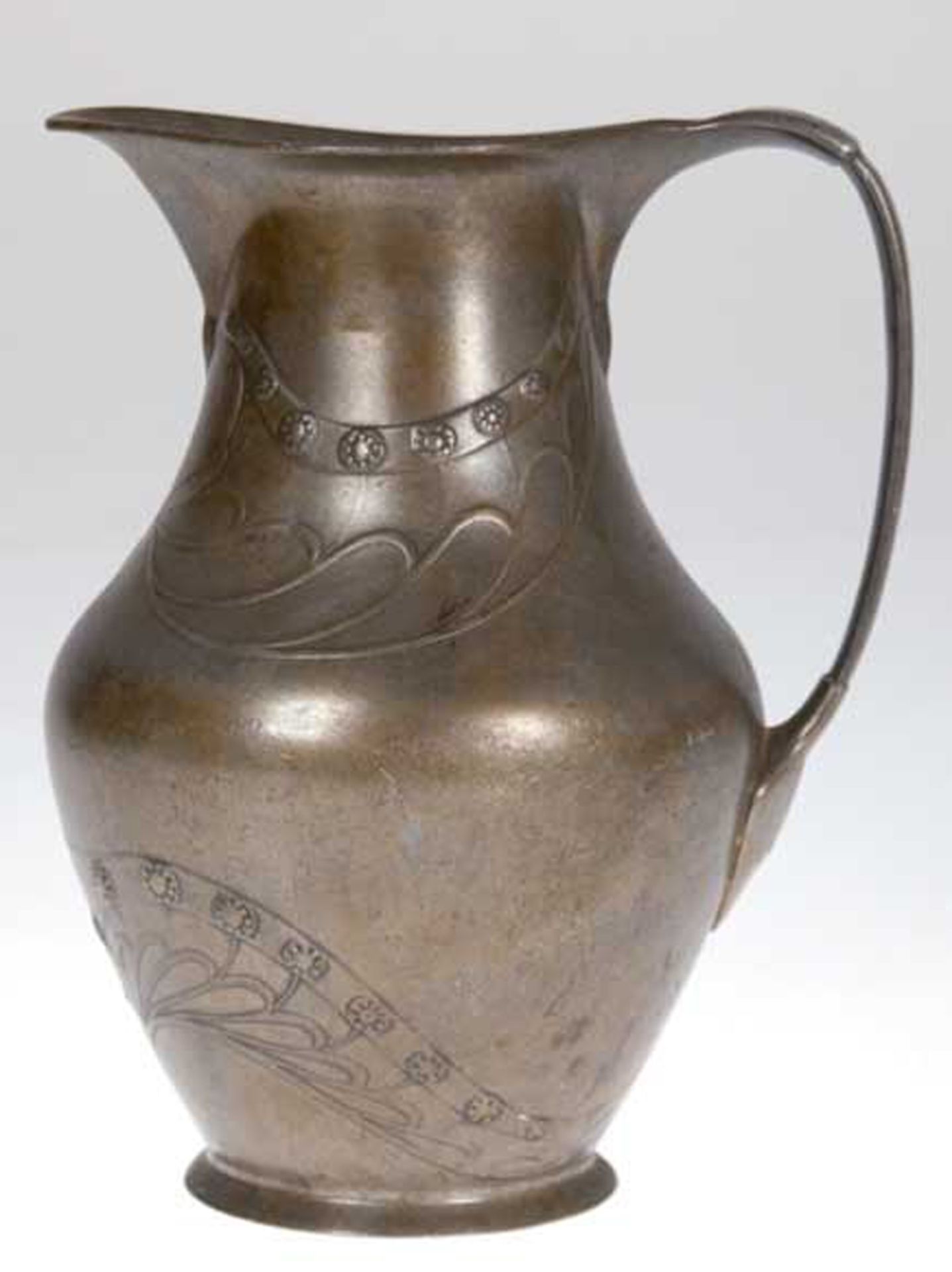 Jugendstil-Krug, Kayser-Zinn 4382, Reliefdekor, H. 19 cm