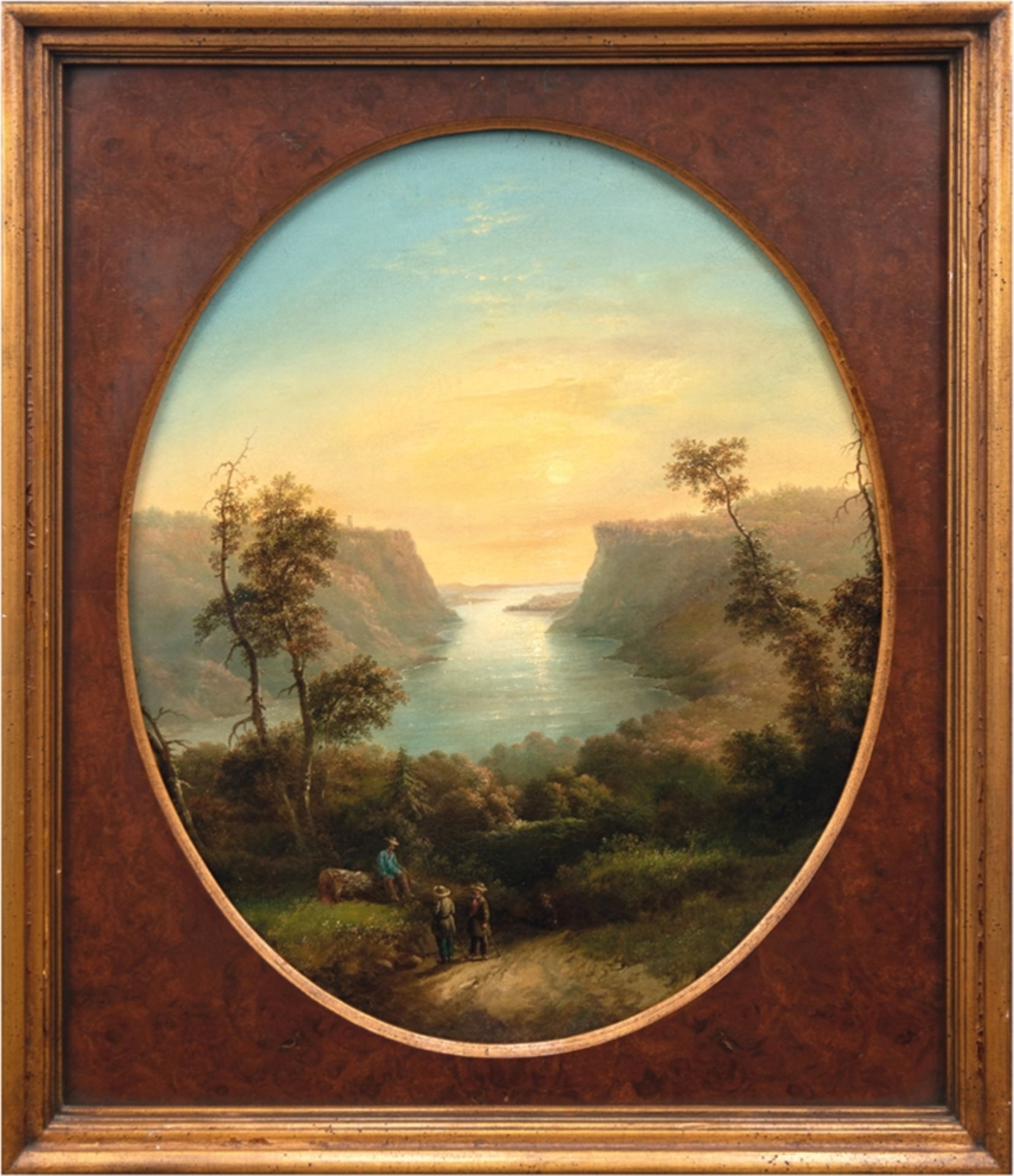 Romantiker Mitte 19. Jh., Pendants "Fjordlandschaft" und "Seenlandschaft mit Bauern", Öl/ Lw., 1x d - Image 2 of 2