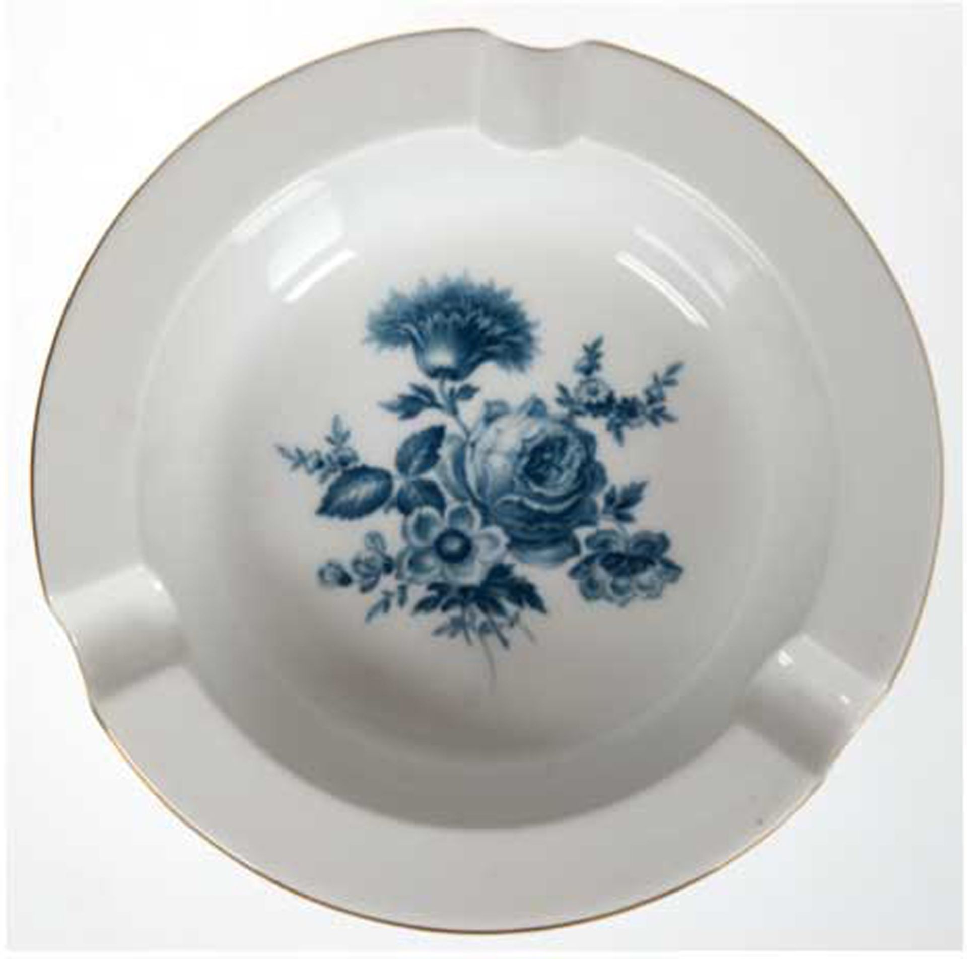 Meissen-Aschenbecher, Blaue Blume, Aquatinta, Goldrand, rund, 1. Wahl, H. 3,5 cm, Dm. 17 cm