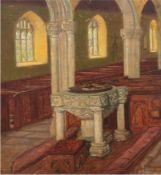 Sondermann, K. "Kircheninterieur", Öl/Sperrholz, sign. u.r., Farbverluste im oberen Bereich, 56,5x4