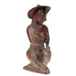 Holz-Figur "Kniende Frau", Indonesien, geschnitzt, am Rücken gerissen, H. 20,5 cm