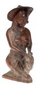 Holz-Figur "Kniende Frau", Indonesien, geschnitzt, am Rücken gerissen, H. 20,5 cm