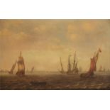 Marinemaler um 1900 "Segelschiffe vor Stadtsilhouette", Öl/Platte, unsign., 40x58 cm, Rahmen