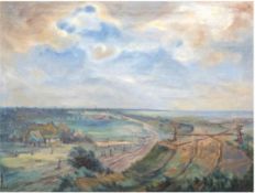 Landschaftsmaler erste Hälfte 20. Jh. "Deiche an der Nordsee", Öl/ Lw., unsign., 72,5x98 cm, Rahmen