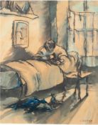 Kohlhoff, Wilhelm (1893 Berlin-1971 Schweinfurth) "Lektüre im Bett", Aquarell, sign. u.r. und dat. 