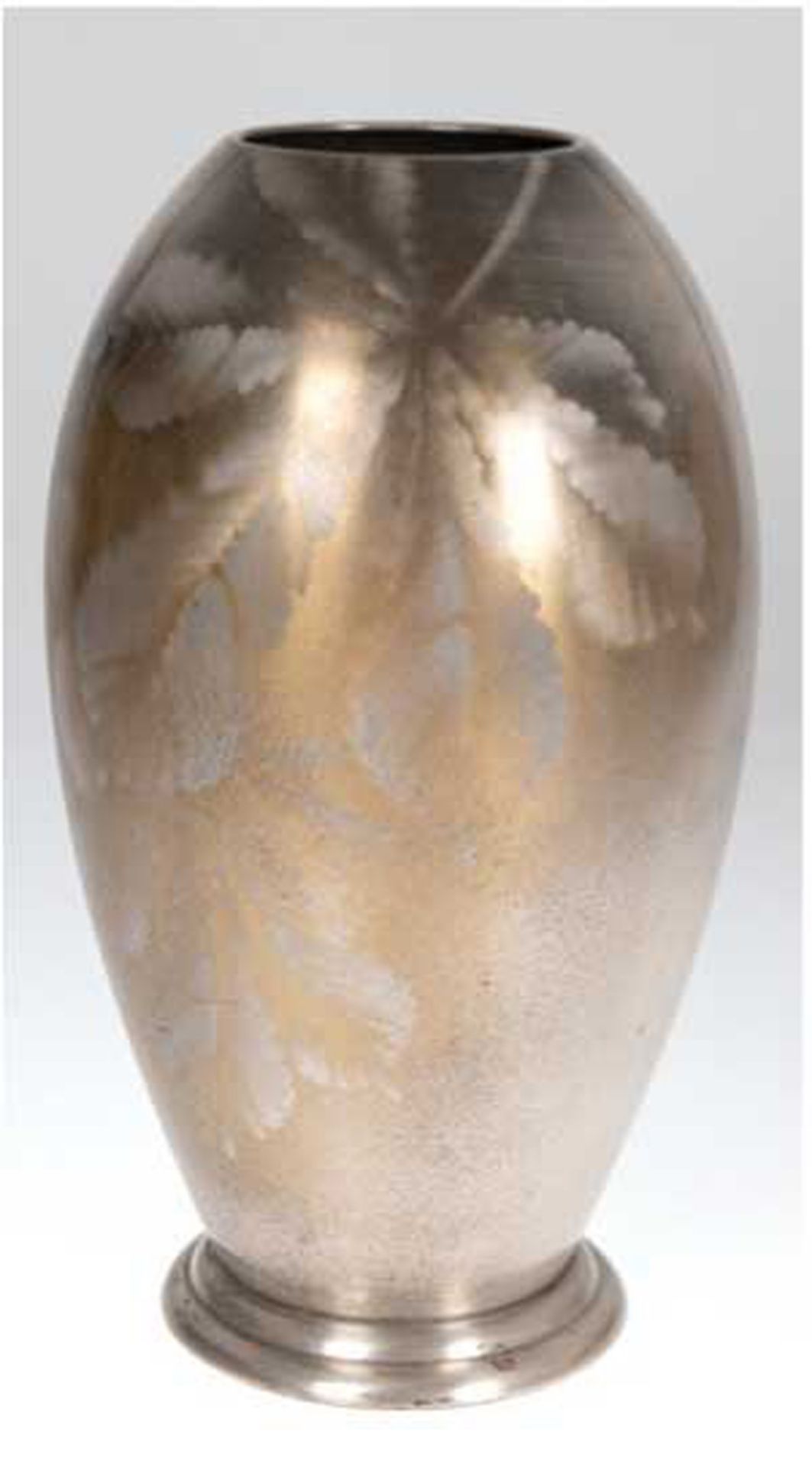 Vase, WMF, Ikora, Messing versilbert, mit Kastaniendekor, etwas berieben, H. 30 cm