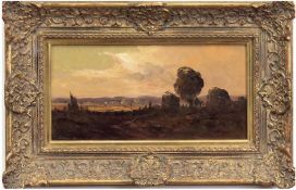 Juncker "Romantische Landschaft", Öl/Mp., sign. u.l., 15x30 cm, Rahmen