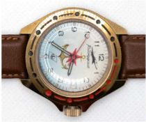 Armbanduhr " Vostock Komandirskie", Rußland, vergoldetes Gehäuse, mechanisches Werk mit Handaufzug,