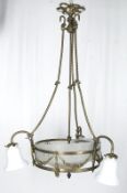 Jugendstil-Deckenlampe. um 1900, Bronze, Reif mit Festonverzierung und eingesetzter, geschliffener 