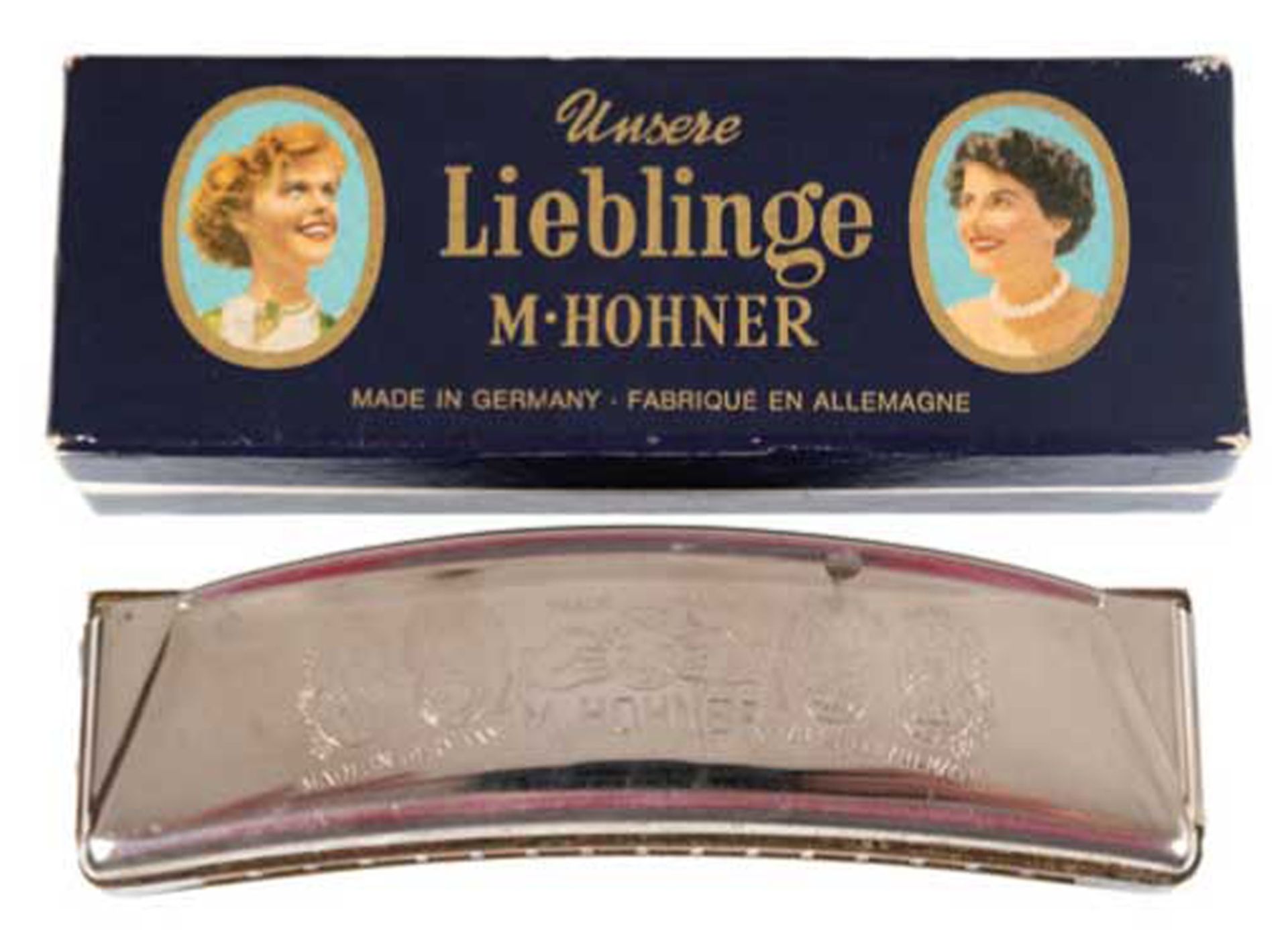 M. Hohner-Mundharmonika "Unsere Lieblinge", im Original- Etui, Gebrauchspuren, L. 13,5 cm