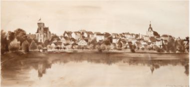 Frietzsche "Stadtansicht", Aquarell, signiert und datiert '67 u.r., unterer Rand wasserfleckig, 30,