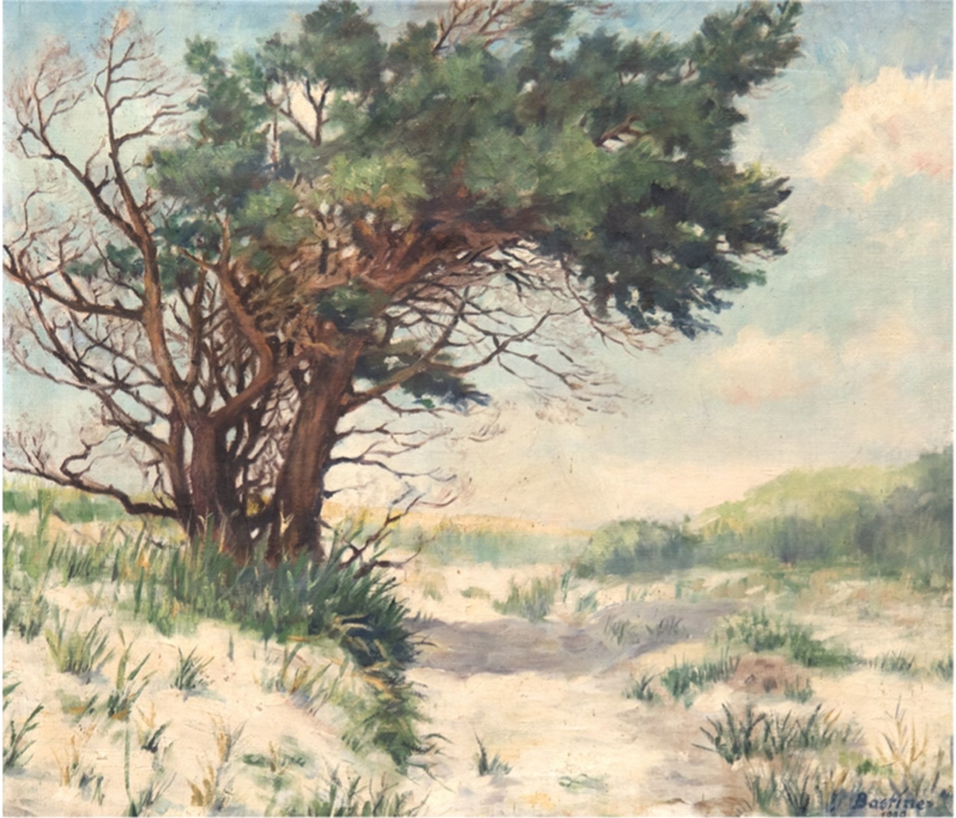 Bastiner "Strandaufgang mit Baum", Öl/ Lw., sign. und dat. 1939 u.r., 50x57 cm, Rahmen