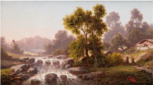 Zopf, Julius (1838-1898 Wien) "Wildwasser in den Bergen", Öl/ Holz, sign. u.r., 30x32 cm, im Origin