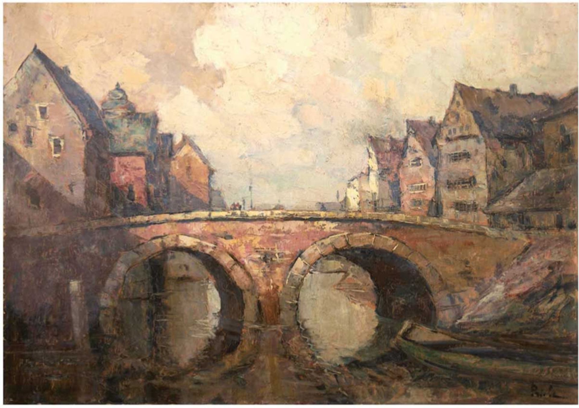 Priebe, Rudolf (1889 Schulakowa-1964 Hamburg) "Stadtbrücke", Öl/Hartfaser, sign. u.r., 59x80 cm