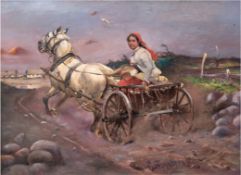 Konarski, Josef (1849-1915), eigentlich Alfred von Wierusz-Kowalski) "Junge Bäuerin auf Pferdegespa