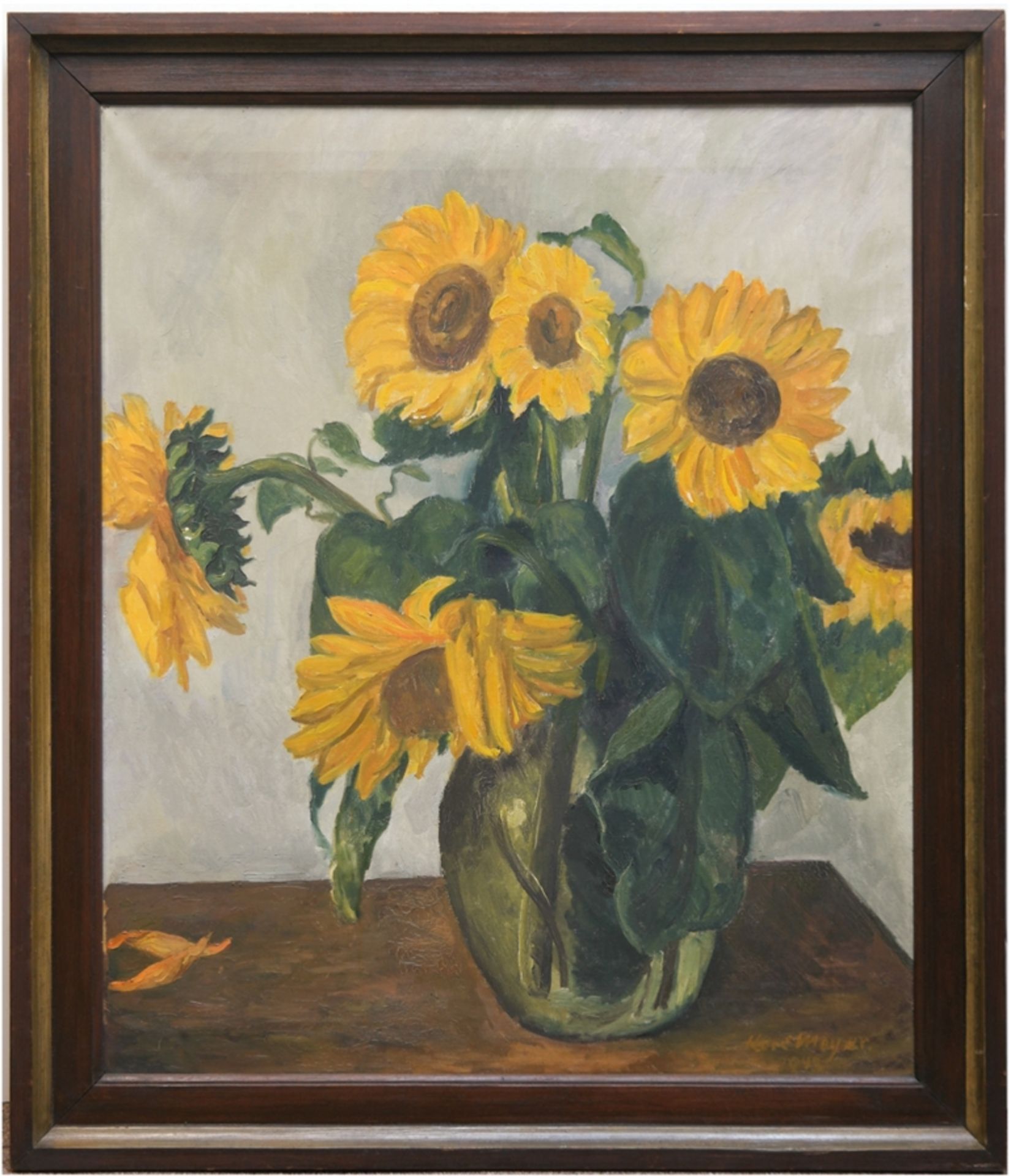 Meyer, Korl (Karl) (1902 Ribnitz-1945 ebenda) "Stilleben mit Sonnenblumen", Öl/Lw., sign. u.r. und 
