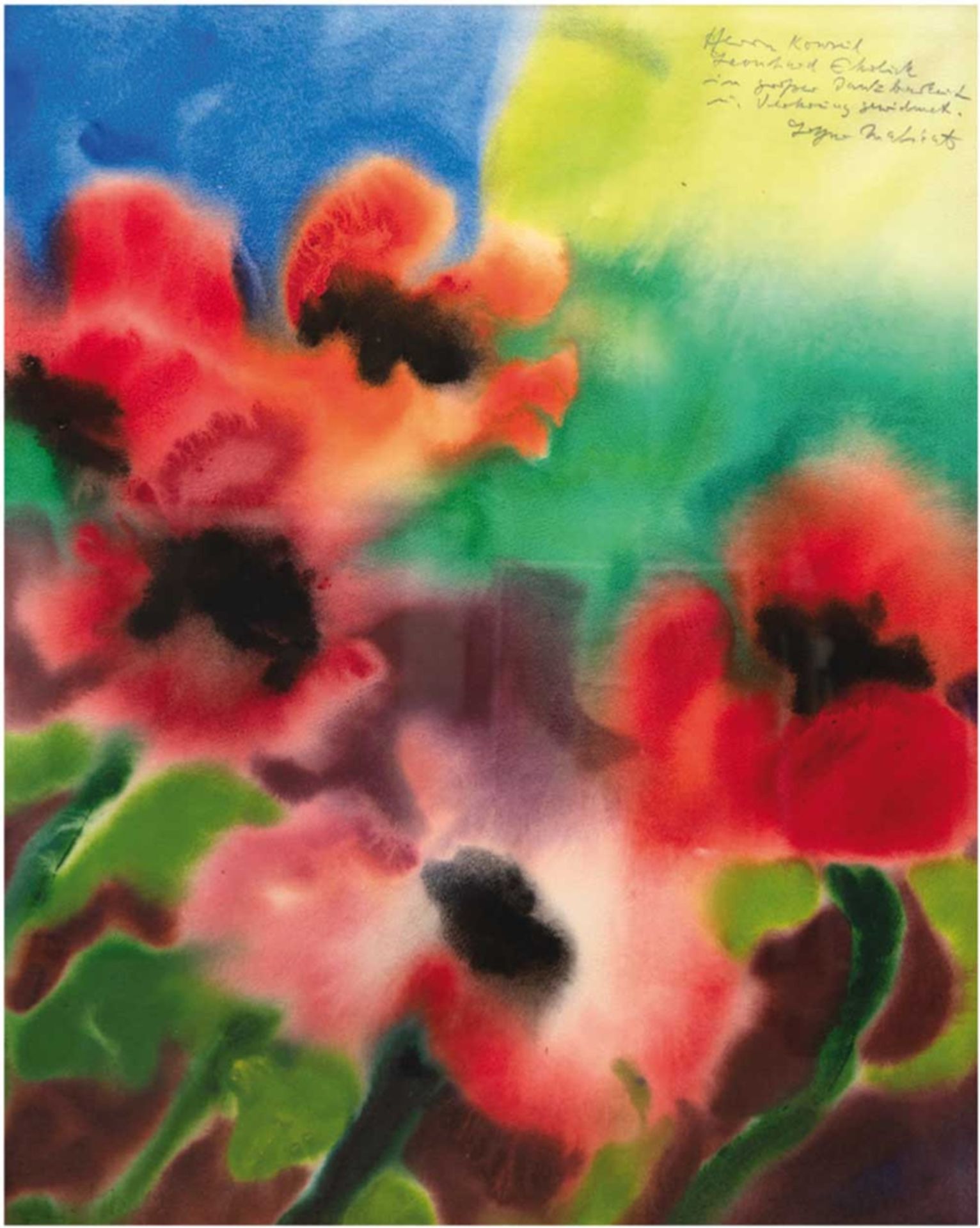 Malskat, Lothar (1912 Königsberg-1988 Lübeck) "Stilleben mit roten Blumen", Aquarell,  monogrammier