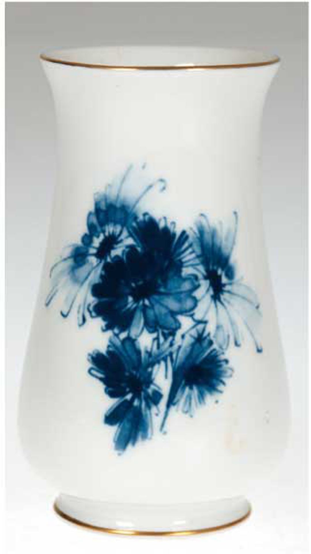 Meissen-Vase, blaue Blumenmalerei, Goldrand, 1. Wahl, H. 11 cm