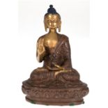 Buddha-Figur "Buddha mit Argumentationsgeste auf Lotosthron sitzend" Nepal, Bronze, H. 19 cm
