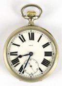 Taschenuhr "Omega", Metallgehäuse, weißes Ziffernblatt mit römischen Zahlen und kleiner Sekunde, ge