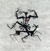 Engert, Ernst Moritz (1892 Yokohama-1986 Lich) "Tanzender Afrikaner mit Hund", Scherenschnitt, um 1