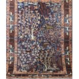 Täbriz, Floral- und Tiermuster auf dunkelblauem Grund, 177x120 cm