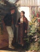 Friedrichsen, Ernestine (1824 Danzig- 1892 Düsseldorf) "Rendezvous im Bauerngarten hinterm Haus", Ö