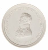 Meissen-Plakette "August Graf Neithardt von Gneisenau", Biskuit-Porzellan mit Reliefdekor, 1. Wahl,