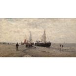 Riess, Paul (1857 Fichtwerder bei Landsberg an der Warthe-1933 Dessau) "Boote am Strand", Öl/H., si