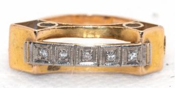 Ring, 585er GG, 4,4 g,  wohl ca. 1920, ausgefallenes Design, 5 Brillanten, RG 51, Innendurchmesser 