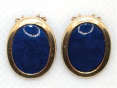 Paar Ohrclips, 585er GG, besetzt mit ovalen Lapislazuli-Cabochons in Zargenfassung, 1,7x1,3 cm