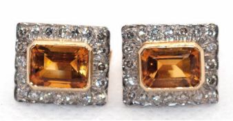 Ohrstecker, 750er GG, 4,7 g, Citrine im Baguette-Schliff 1,7 ct., Brillanten 0,45 ct., Maße ca. 1,2