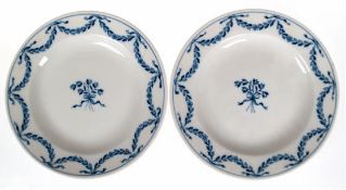 2 Meissen-Teller, Lorbeerfestonmalerei, blau, 1. Wahl, Dm. 19 cm