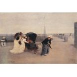 "Auf der Promenade", Öldruck auf Karton, nach Morgan, John (Engl. Genremaler 1823-1886), 46,5x61,5