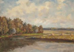 Möller-Schlünz, Fritz (1900 Schwaan-1990 Lübeck) "Flußlandschaft", Öl/H., sign. u.r., 44,5x53 cm, R