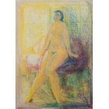 Strang, Peter (1936 Dresden) "Weiblicher sitzender Akt", Pastell, 61x42 cm, im Passepartout hinter