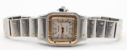 Damenarmbanduhr "Cartier", Automatic, Ref-Nr. 2423, Edelstahl/Gold, guillochiertes Ziffernblatt mit