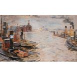 Wriggers, Adolf (1896 Hamburg-1984 ebenda) "Hamburger Hafen", Öl/Lw., sign. u.r., 41x60 cm, Rahmen