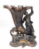 Tafelaufsatz "Junger Herr am Füllhorn sitzend", Terrakotta, dunkel gefaßt und partiell bronziert, b