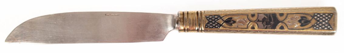 Messer, Rußland um 1880, 84 Zol. Silbergriff, punziert, teilvergoldet, floral ziselierter Niellodek