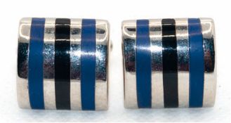 Manschettenknöpfe, 925er Silber, 19,5 g, blau-schwarz emailliert, Maße der gewölbten Platte ca. 1,7