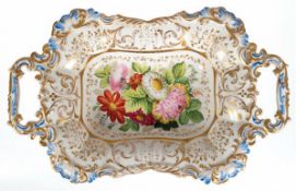 Biedermeier-Schale, Friedrich Adolph Schumann, Berlin, reiche Floral- und Goldmalerei, beidseitig r