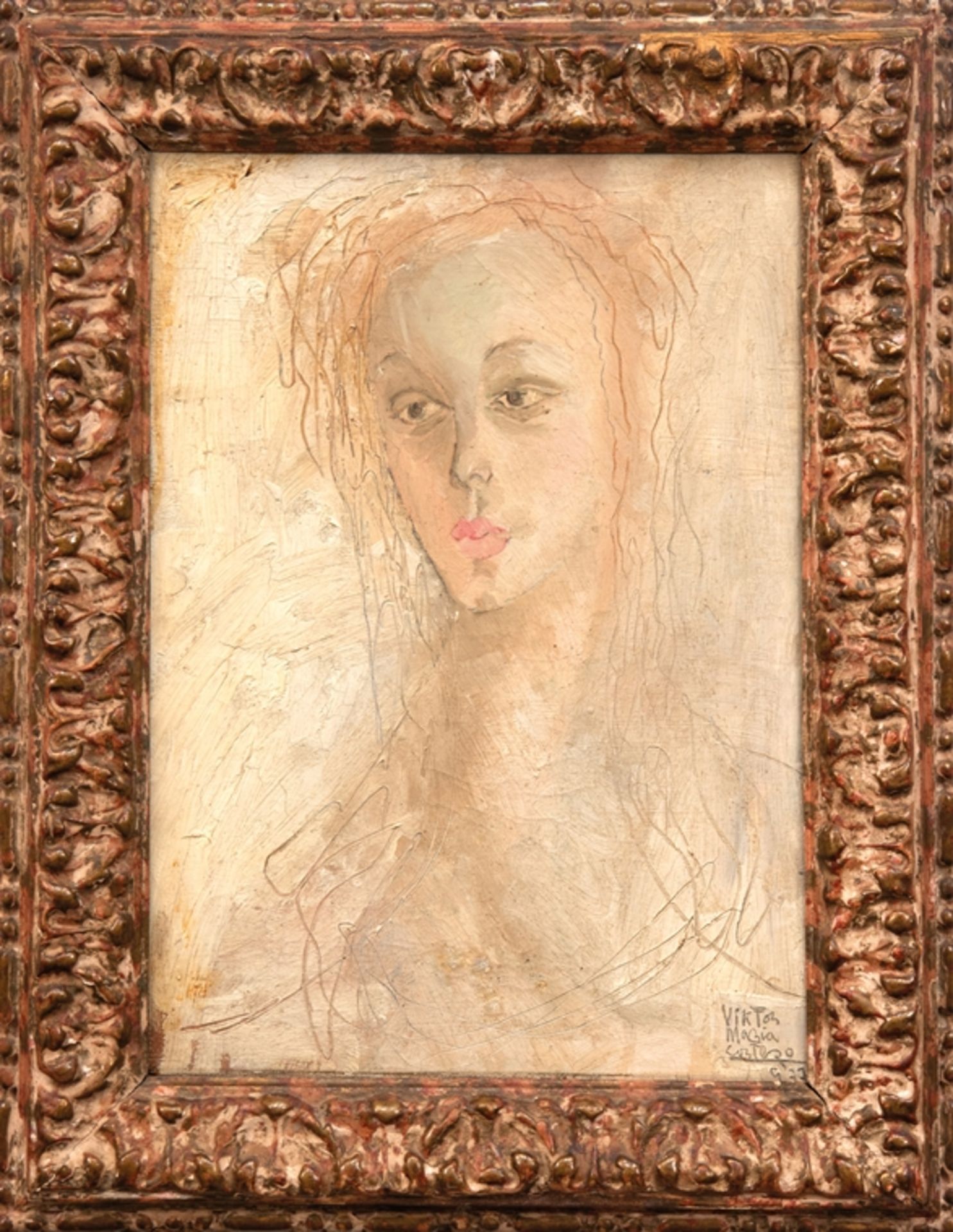 Cortezo, Victor Maria (1908 Madrid-1940 ebenda) "Porträt einer jungen Frau", Öl//Ritztechnik/Lw., s