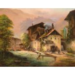 Künstler des 19. Jh. "Nach der Jagd", Öl/ Lw. auf Sperrholz, unsign., 66x79 cm, Rahmen