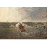 Marinemaler 19. Jh. "Seenotretter in stürmischer See", Öl/Lw., unsign., 1 gr. Hinterlegung, 65x88,5