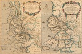 Doppelkarte "Nordfriesland 1651 und Altes Nordfriesland 1240", altkolorierter Kupferstich, Autor Jo