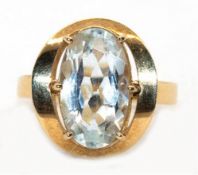 Ring mit Aquamarin, 14x8 mm, 585er Gold, 5,4 g, RG 55, Innendurchmesser 17,5 mm