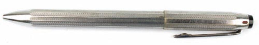 Druckkugelschreiber "Montblanc-Pix-O-mat", silberfarben, 4 Farben, Gebrauchspuren, L. 13 cm