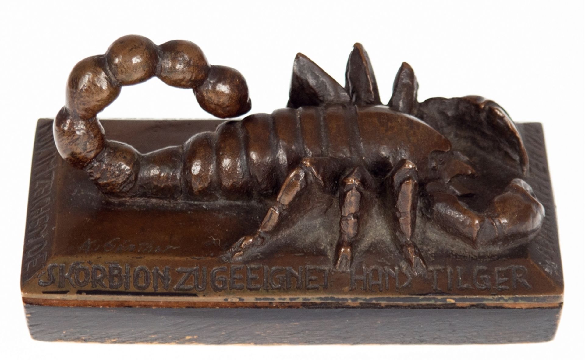 Günther, K. "Skorpion", Bronze, braun patiniert, sign., umlaufend Widmungsgravur mit Datum Weihnach