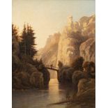 Landschaftsmaler "Berglandschaft mit Brücke über dem Fluß", Öl/Lw., undeutl. sign. u.r., 52x42 cm,